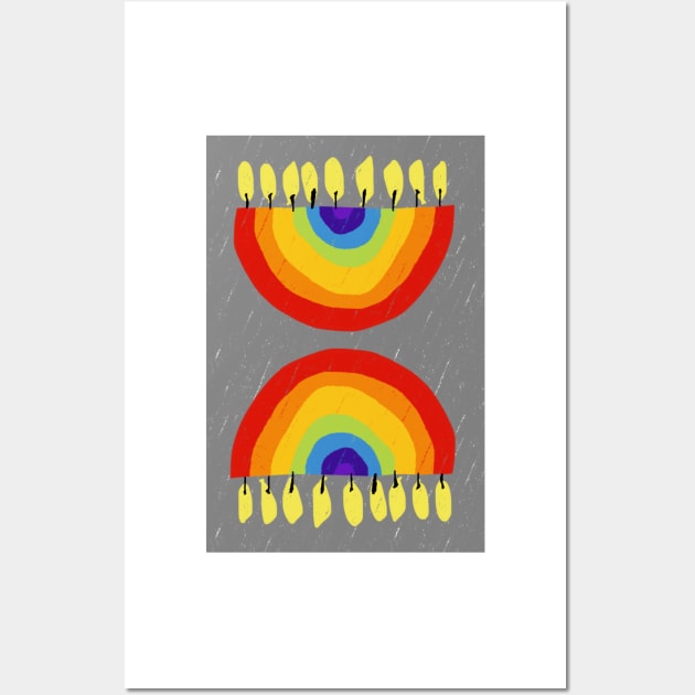 Rainbow Chanukiah Grey Print Wall Art by TillaCrowne